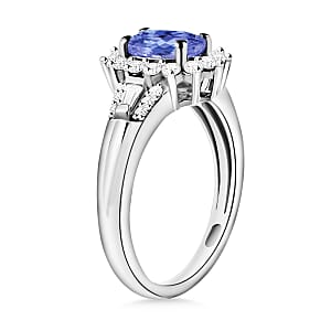 D'Joy Tanzanite and Moissanite 1.25 ctw Sunburst Ring in Rhodium Over Sterling Silver (Size 4.5)