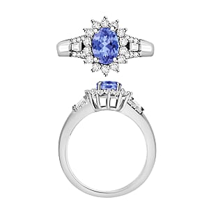 D'Joy Tanzanite and Moissanite 1.25 ctw Sunburst Ring in Rhodium Over Sterling Silver (Size 4.5)
