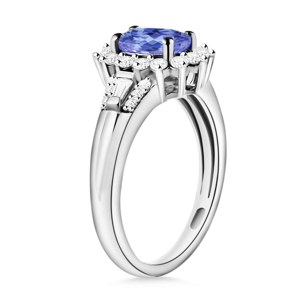 Tanzanite and Moissanite 1.25 ctw Sunburst Ring in Rhodium Over Sterling Silver (Size 6.5) image number 2