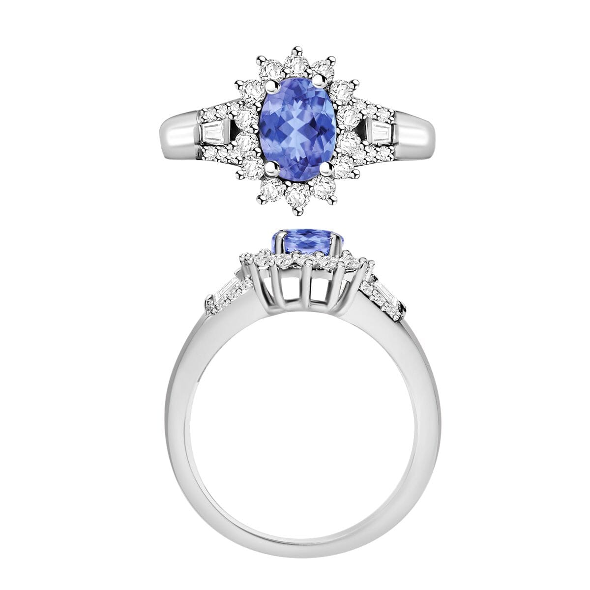 Tanzanite and Moissanite 1.25 ctw Sunburst Ring in Rhodium Over Sterling Silver (Size 6.5) image number 3