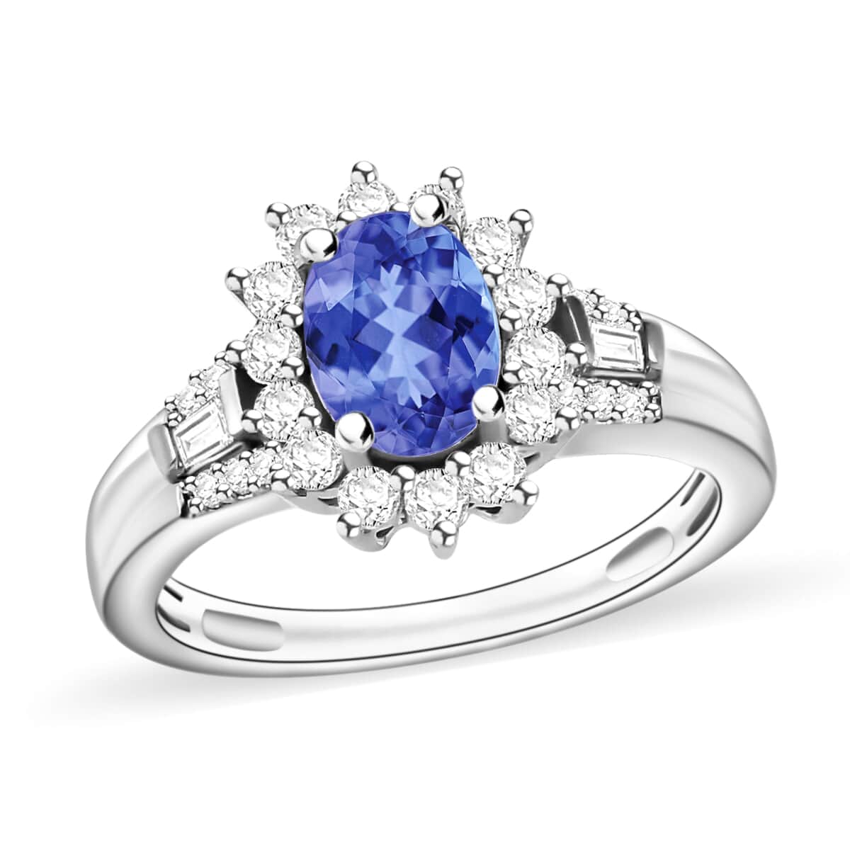 Luxoro Premium Tanzanite and G-H I1 Diamond 1.20 ctw Sunburst Ring in 14K White Gold (Size 10.0) image number 0