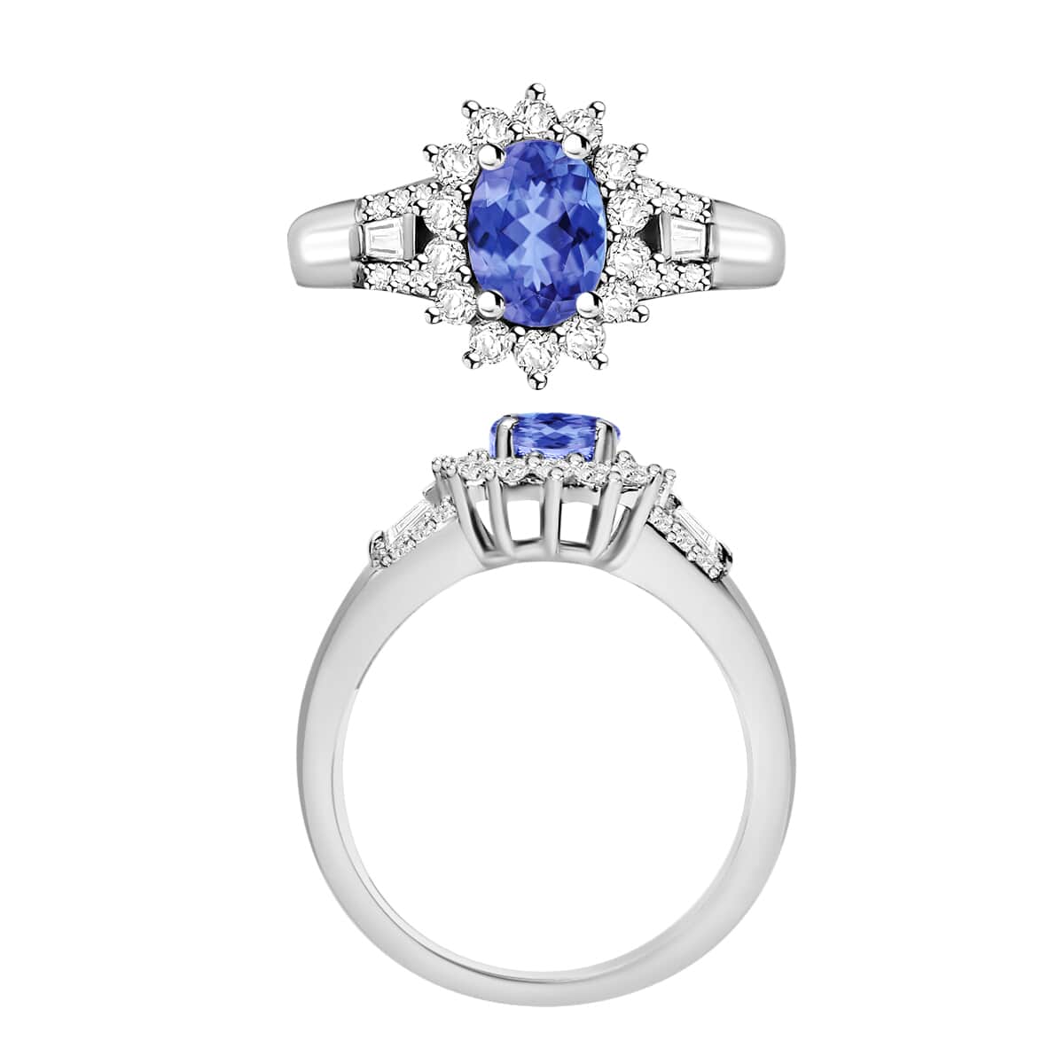 Luxoro Premium Tanzanite and G-H I1 Diamond Sunburst Ring in 14K White Gold (Size 10.0) 1.20 ctw image number 3