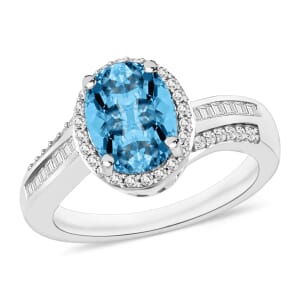 Rhapsody AAAA Santa Maria Aquamarine and E-F VS2 Diamond 2.10 ctw Ring in 950 Platinum (Size 10.0) 5.85 Grams