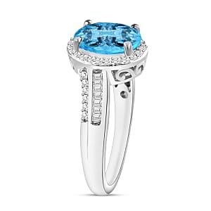 Rhapsody AAAA Santa Maria Aquamarine and E-F VS2 Diamond 2.10 ctw Ring in 950 Platinum (Size 10.0) 5.85 Grams (Del. in 10-12 Days)