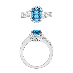 Rhapsody AAAA Santa Maria Aquamarine and E-F VS2 Diamond 2.10 ctw Ring in 950 Platinum (Size 10.0) 5.85 Grams (Del. in 10-12 Days)