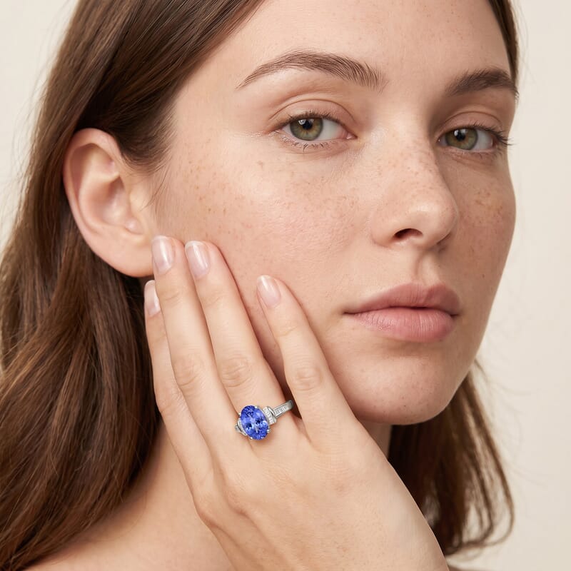 Luxoro Premium Tanzanite and G-H I1 Diamond 1.50 ctw Ring in 14K White Gold (Size 10.0)