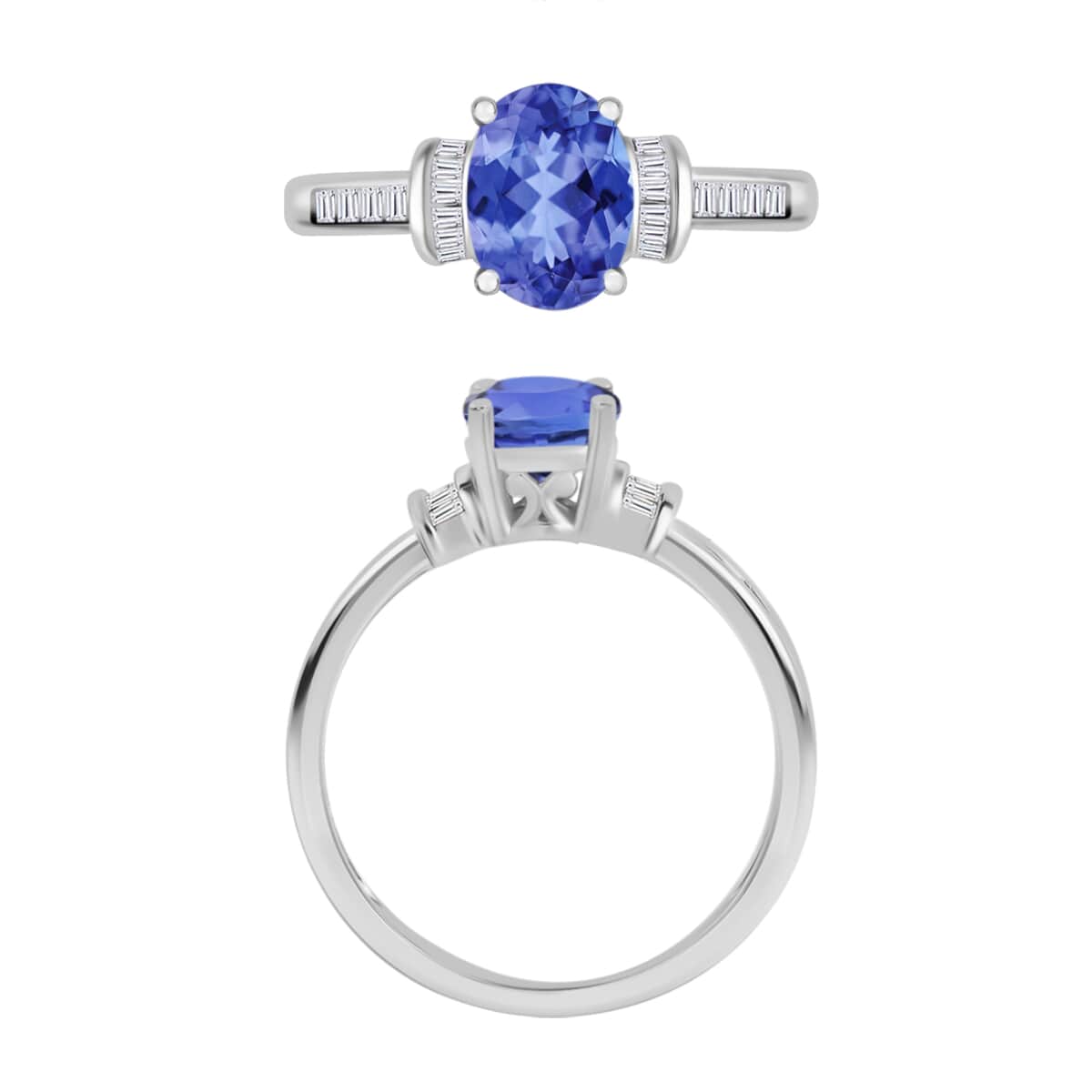 Luxoro Premium Tanzanite and G-H I1 Diamond Ring in 14K White Gold (Size 10.0) 1.50 ctw image number 3