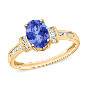 Luxoro Premium Tanzanite and G-H I1 Diamond 1.50 ctw Ring in 14K Yellow Gold (Size 10.0) (Del. in 10-12 Days)