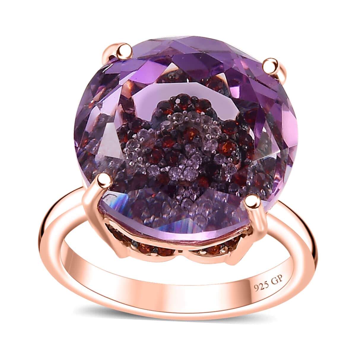 GP Italian Garden Collection Rose De France Amethyst and Multi Gemstone 15.00 ctw Ring in 18K Vermeil Rose Gold Over Sterling Silver (Size 10.0) (Del. in 10-12 Days) image number 0