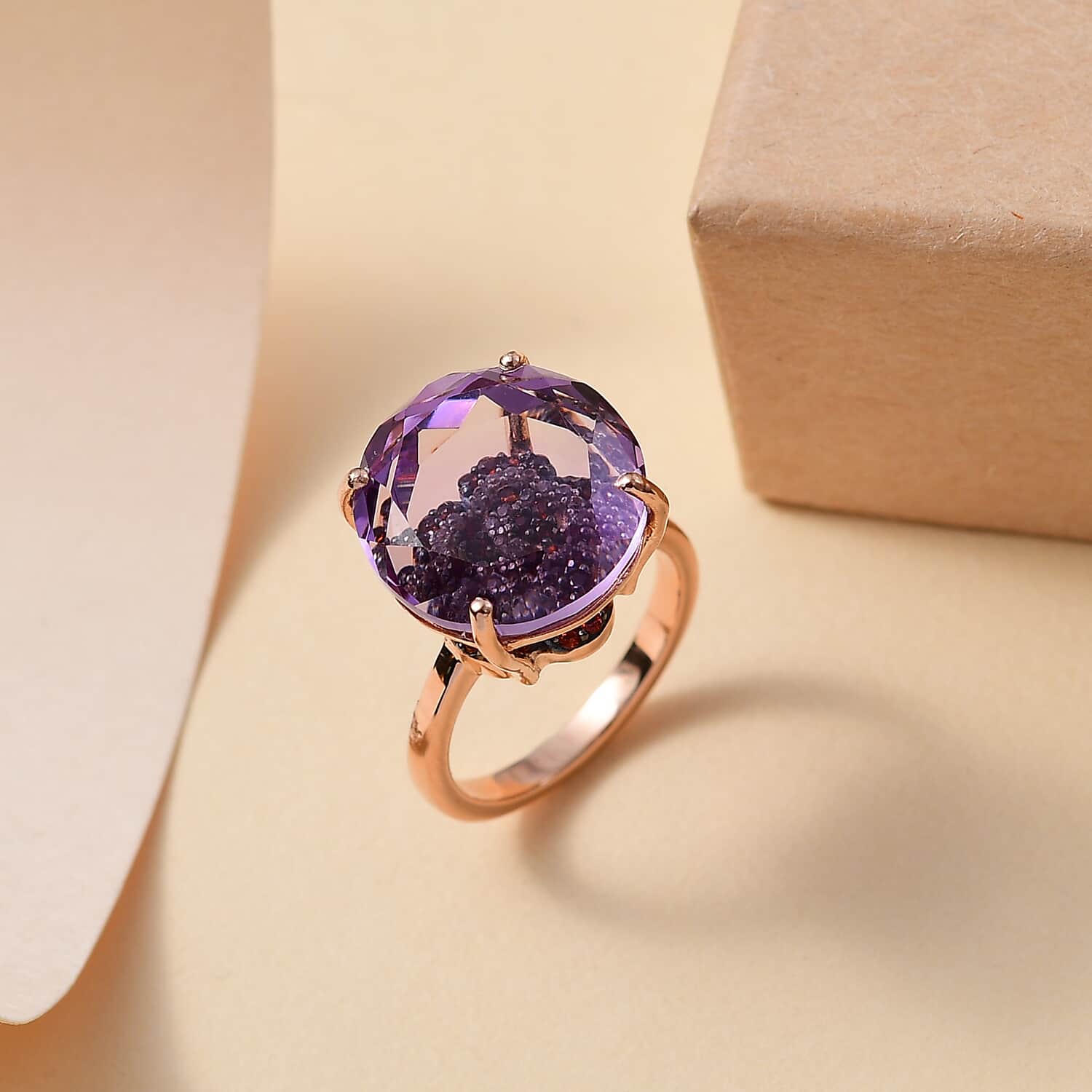 Rose de france amethyst sterling silver rose gold plated outlet adjustable ring