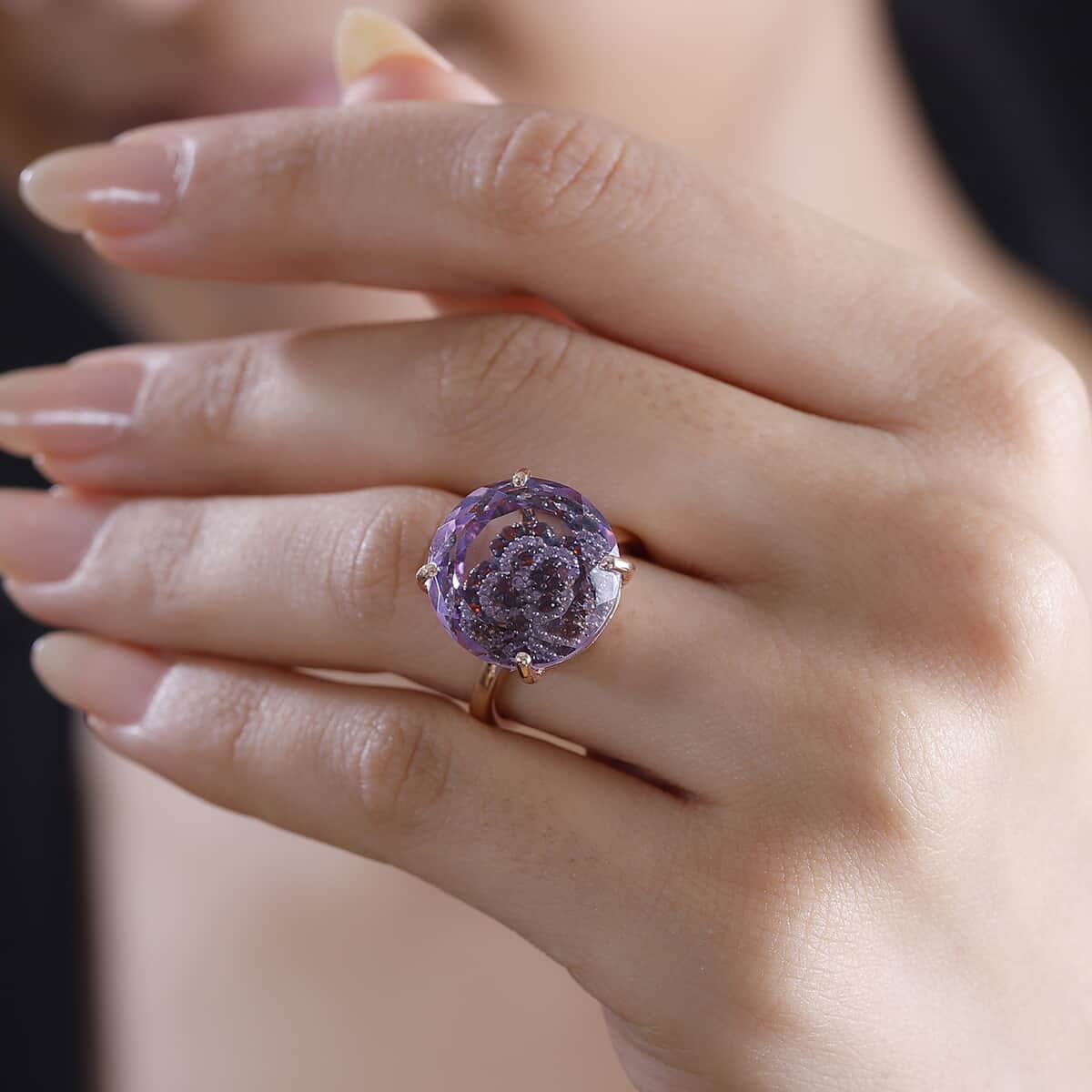 GP Italian Garden Collection Rose De France Amethyst and Multi Gemstone 15.00 ctw Ring in 18K Vermeil Rose Gold Over Sterling Silver (Size 10.0) (Del. in 10-12 Days) image number 2