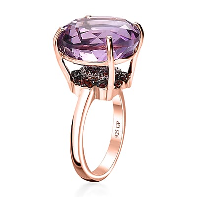GP Italian Garden Collection Rose De France Amethyst and Multi Gemstone 15.00 ctw Ring in 18K Vermeil Rose Gold Over Sterling Silver (Size 10.0) (Del. in 10-12 Days)