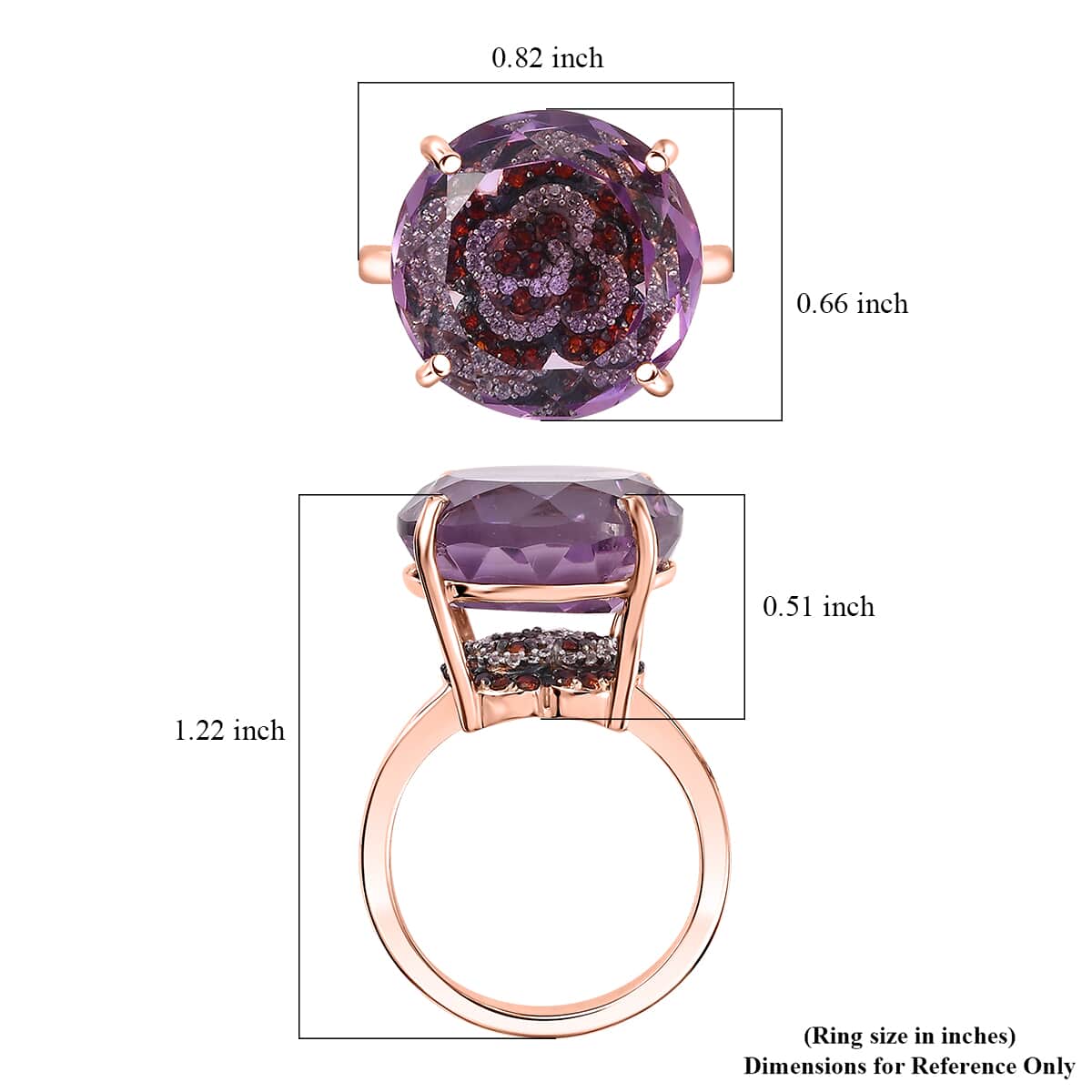 GP Italian Garden Collection Rose De France Amethyst and Multi Gemstone 15.00 ctw Ring in 18K Vermeil Rose Gold Over Sterling Silver (Size 10.0) (Del. in 10-12 Days) image number 5