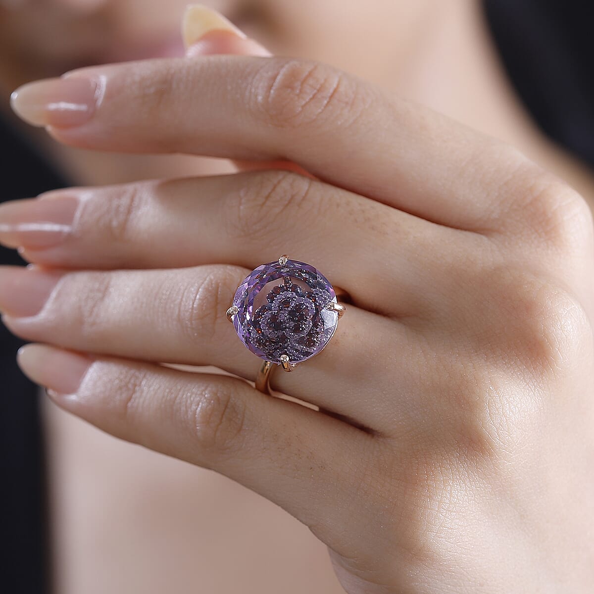 GP Italian Garden Collection Rose De France Amethyst and Multi Gemstone 15.00 ctw Ring in 18K Vermeil Rose Gold Over Sterling Silver (Size 6.0) (Del. in 10-12 Days) image number 2