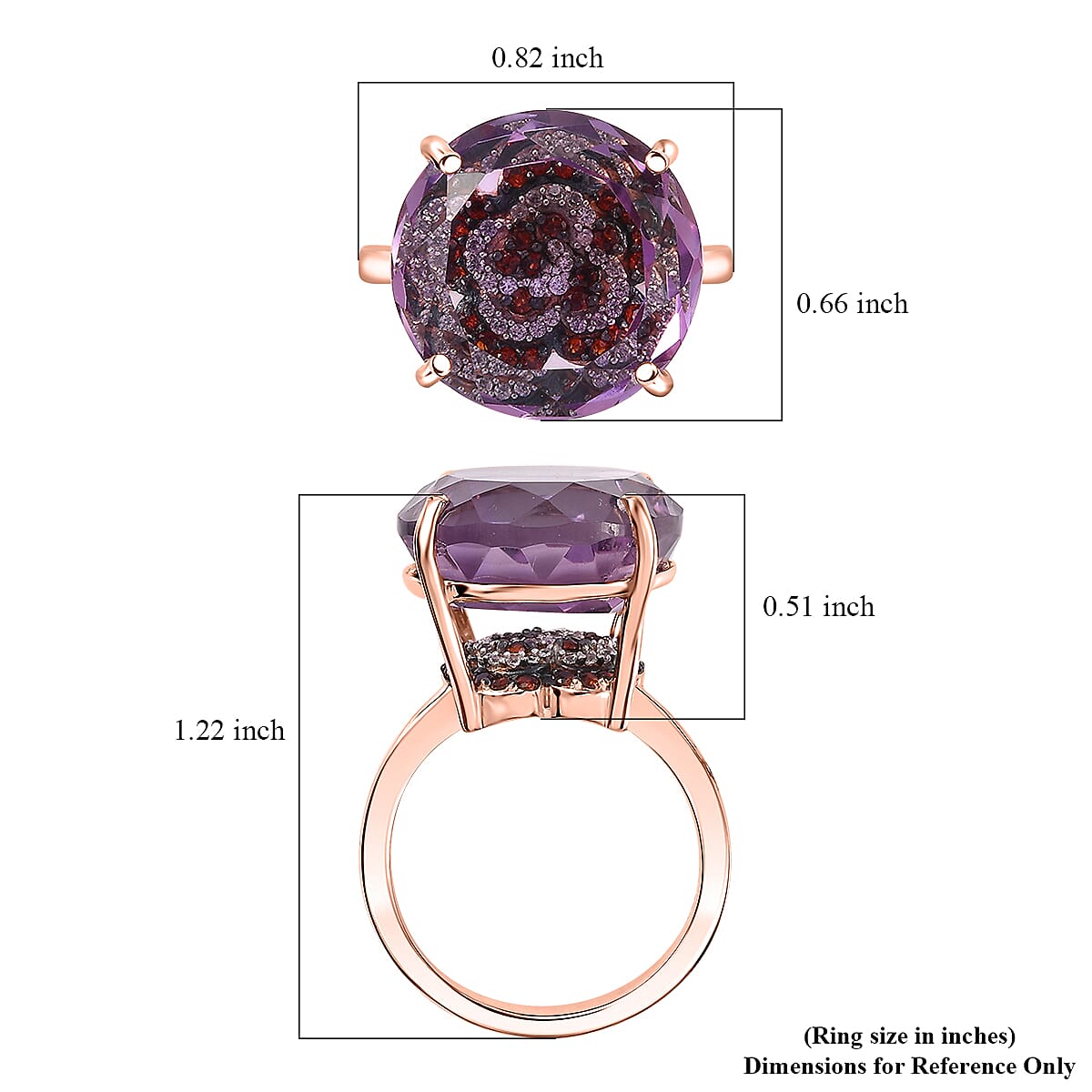 GP Italian Garden Collection Rose De France Amethyst and Multi Gemstone 15.00 ctw Ring in 18K Vermeil Rose Gold Over Sterling Silver (Size 6.0) (Del. in 10-12 Days) image number 5