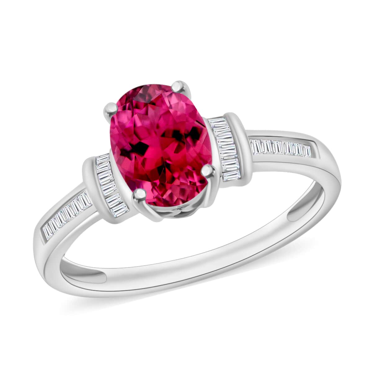 Luxoro Premium Ouro Fino Rubellite and G-H I1 Diamond Ring in 14K White Gold (Size 10.0) 1.50 ctw image number 0