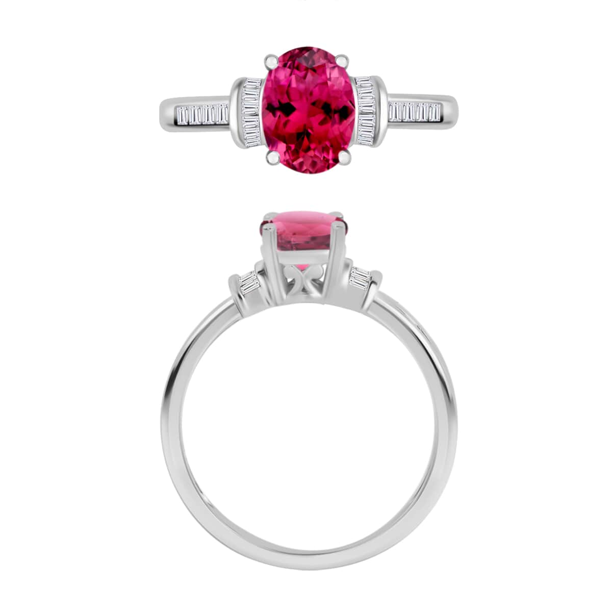 Luxoro Premium Ouro Fino Rubellite and G-H I1 Diamond Ring in 14K White Gold (Size 10.0) 1.50 ctw image number 3