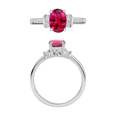 Luxoro Premium Ouro Fino Rubellite and G-H I1 Diamond 1.50 ctw Ring in 14K White Gold (Size 10.0)