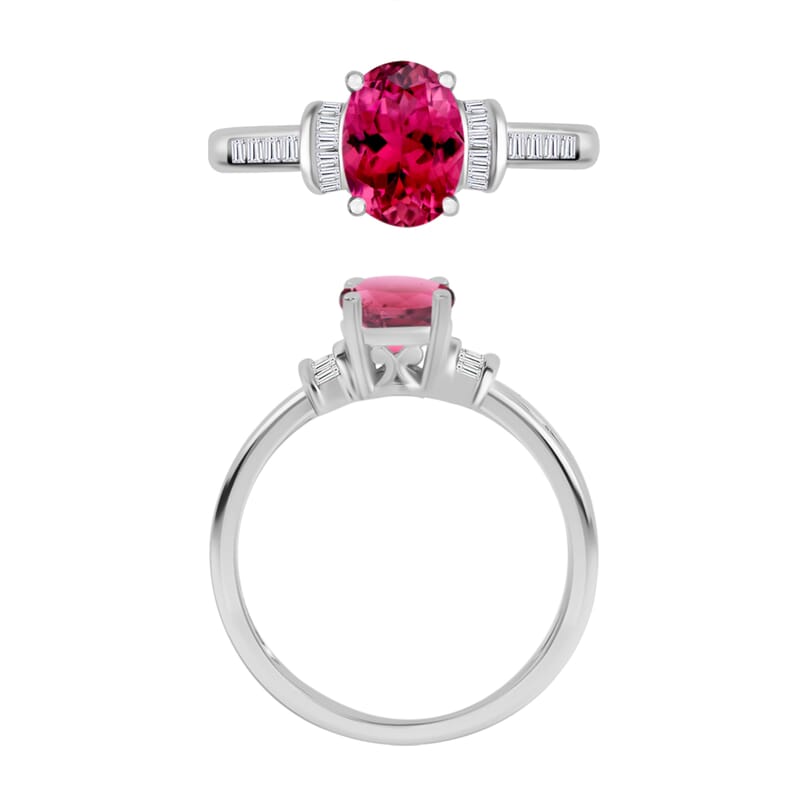 Luxoro Premium Ouro Fino Rubellite and G-H I1 Diamond 1.50 ctw Ring in 14K White Gold (Size 10.0)