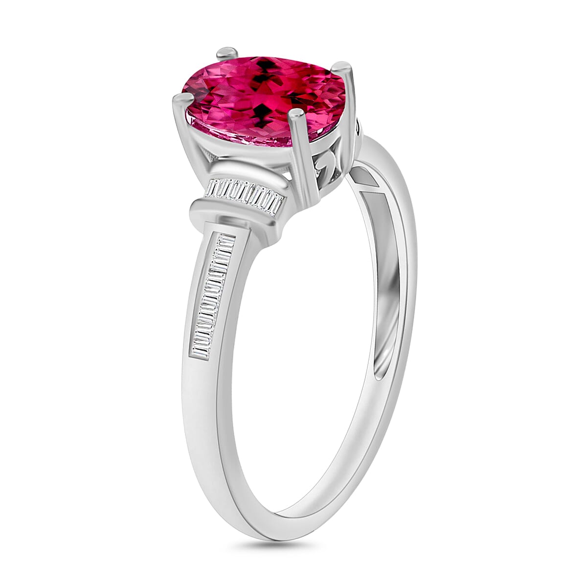 Luxoro Premium Ouro Fino Rubellite and G-H I1 Diamond 1.50 ctw Ring in 14K White Gold (Size 6.5) (Del. in 10-12 Days) image number 2