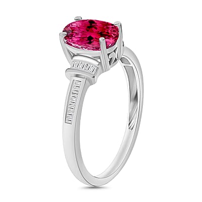 Luxoro Premium Ouro Fino Rubellite and G-H I1 Diamond 1.50 ctw Ring in 14K White Gold (Size 8.0)