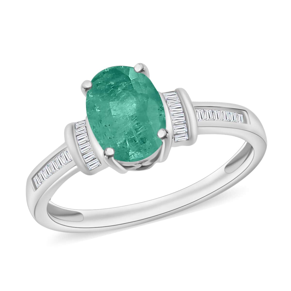 Luxoro Premium Kagem Zambian Emerald and G-H I1 Diamond 1.35 ctw Ring in 14K White Gold image number 0