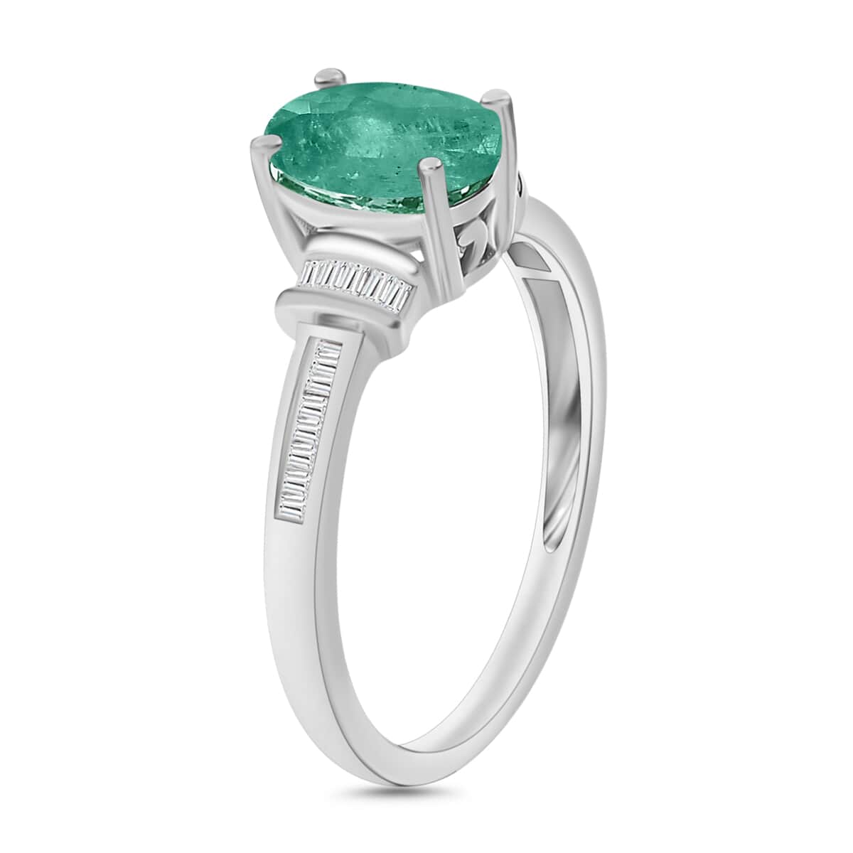 Luxoro Premium Kagem Zambian Emerald and G-H I1 Diamond 1.35 ctw Ring in 14K White Gold image number 2