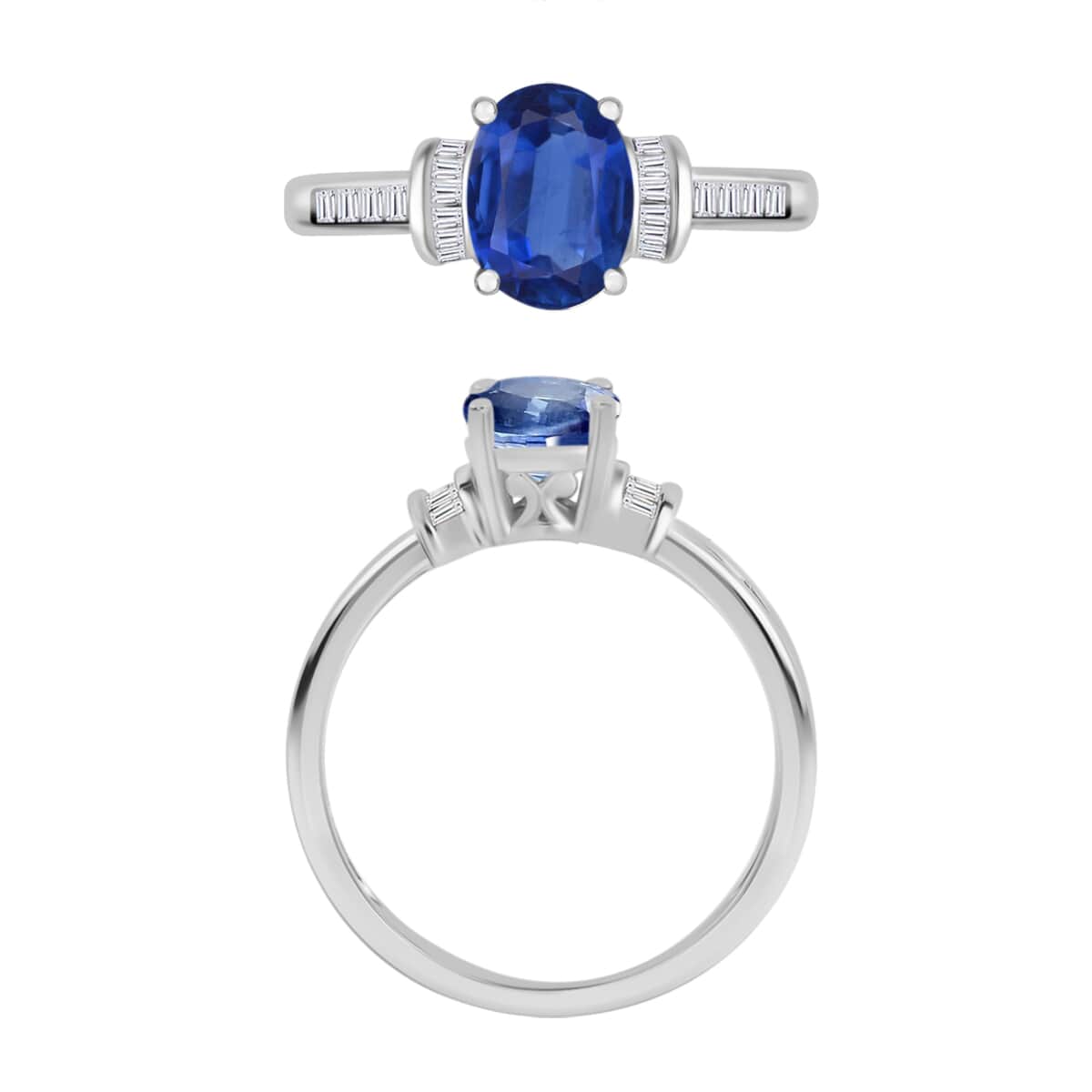 Luxoro Premium Kanchanaburi Blue Sapphire and G-H I1 Diamond 1.50 ctw Ring in 14K White Gold (Size 10.0) image number 3