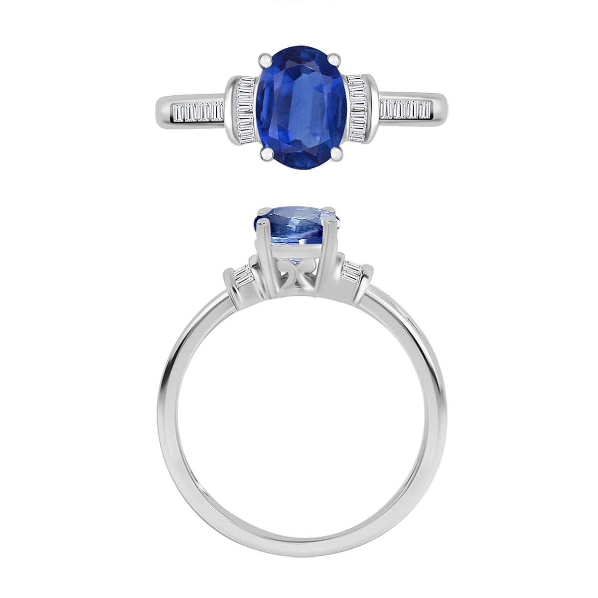 Luxoro Premium Kanchanaburi Blue Sapphire and G-H I1 Diamond 1.50 ctw Ring in 14K White Gold (Size 9.5) (Del. in 10-12 Days) image number 3
