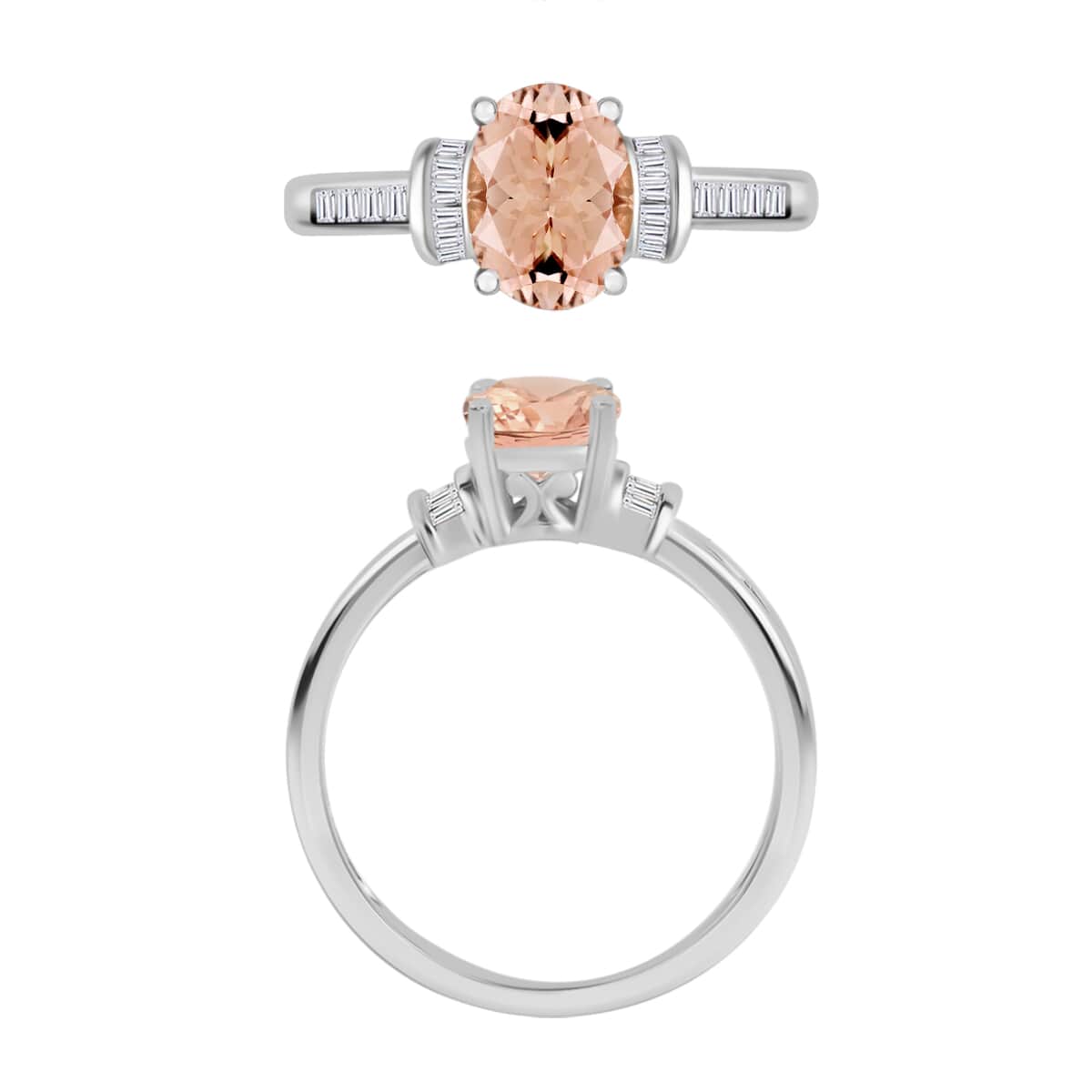 Luxoro Premium Pink Morganite and G-H I1 Diamond  Ring in 14K White Gold (Size 10.0) 1.50 ctw image number 3