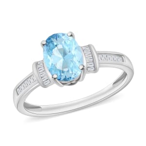 Luxoro Premium Mangoro Aquamarine and G-H I1 Diamond 1.40 ctw Ring in 14K White Gold (Size 10.0)