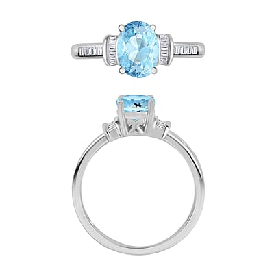 Luxoro Premium Mangoro Aquamarine and G-H I1 Diamond 1.40 ctw Ring in 14K White Gold (Size 10.0)