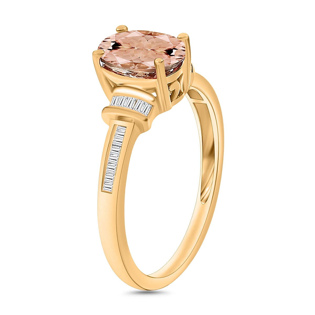 Luxoro Premium Marropino Morganite and G-H I1 Diamond 1.50 ctw Ring in 14K Yellow Gold (Size 10.5) (Del. in 10-12 Days) image number 2