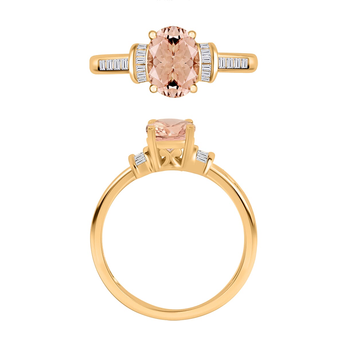 Luxoro Premium Marropino Morganite and G-H I1 Diamond 1.50 ctw Ring in 14K Yellow Gold (Size 10.5) (Del. in 10-12 Days) image number 3
