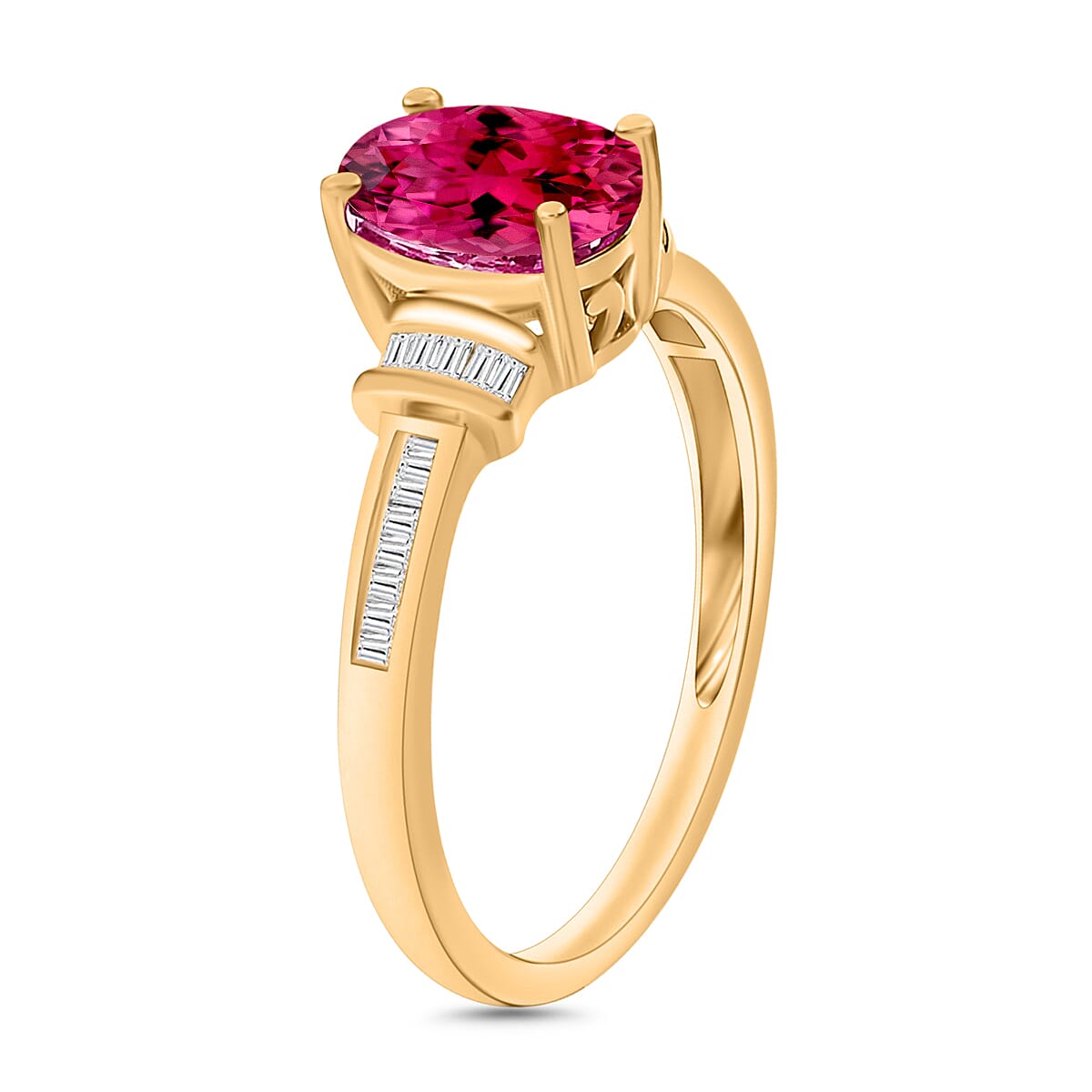 Luxoro Premium Ouro Fino Rubellite and G-H I1 Diamond 1.50 ctw Ring in 14K Yellow Gold (Size 8.0) (Del. in 10-12 Days) image number 2