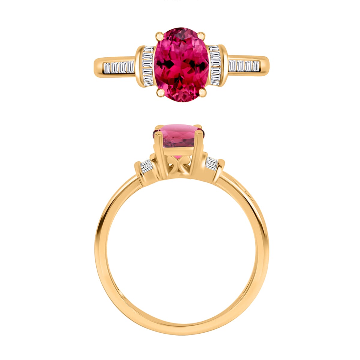 Luxoro Premium Ouro Fino Rubellite and G-H I1 Diamond 1.50 ctw Ring in 14K Yellow Gold (Size 8.0) (Del. in 10-12 Days) image number 3