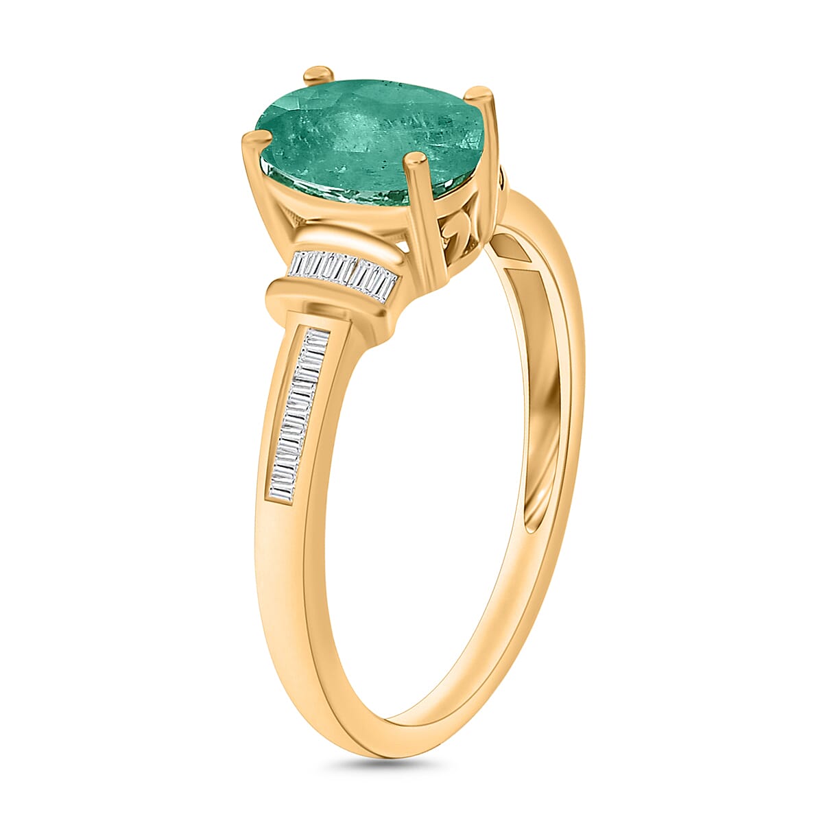 Luxoro Premium Kagem Zambian Emerald and G-H I1 Diamond 1.35 ctw Ring in 14K Yellow Gold (Size 7.5) (Del. in 10-12 Days) image number 2