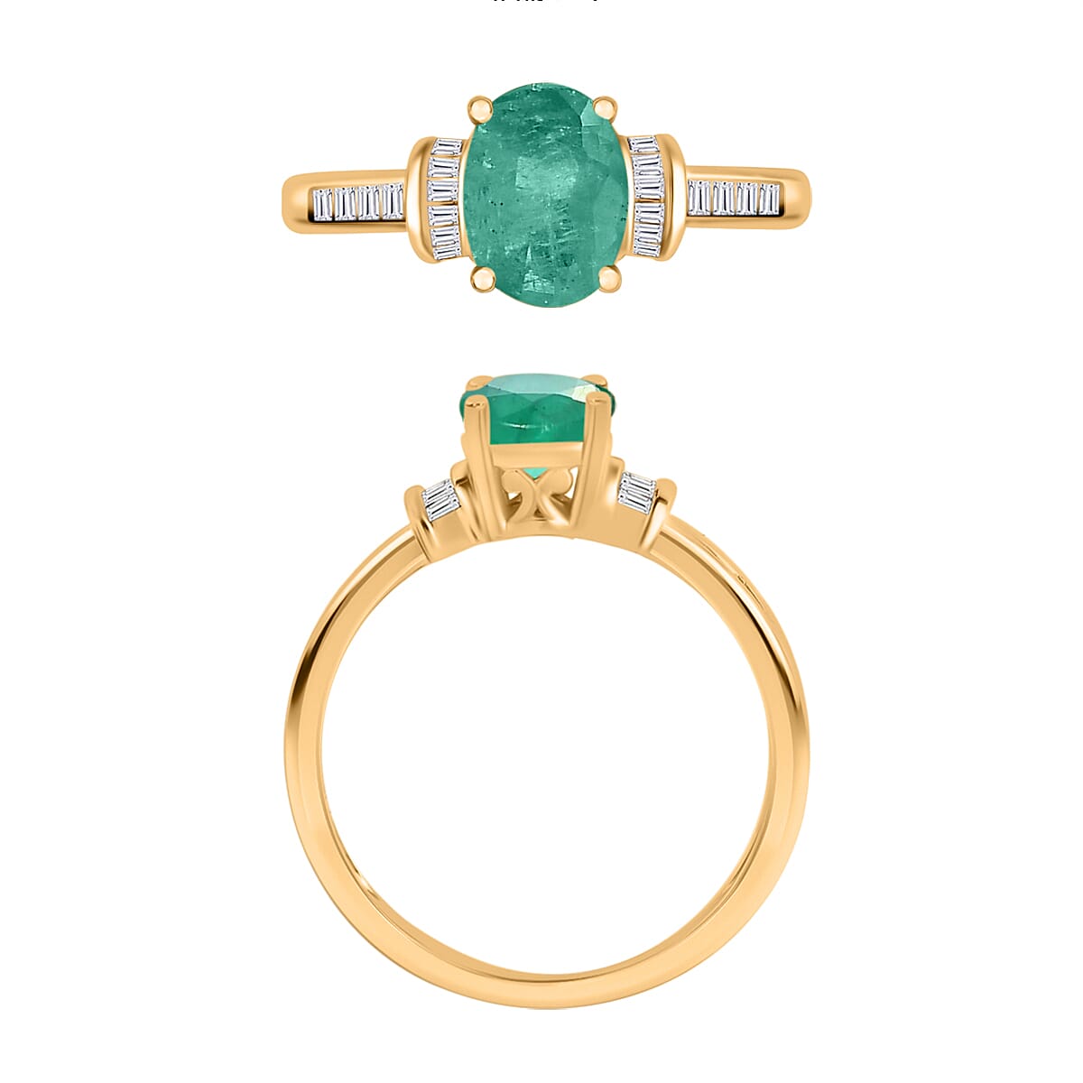 Luxoro Premium Kagem Zambian Emerald and G-H I1 Diamond 1.35 ctw Ring in 14K Yellow Gold (Size 7.5) (Del. in 10-12 Days) image number 3