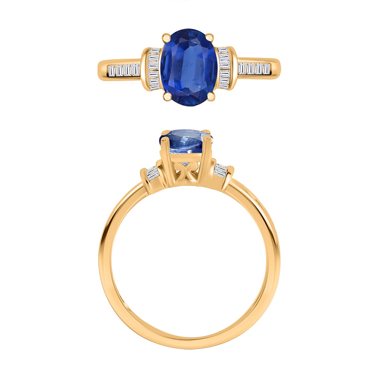 Luxoro Premium Kanchanaburi Blue Sapphire and G-H I1 Diamond 1.50 ctw Ring in 14K Yellow Gold (Size 6.0) (Del. in 10-12 Days) image number 3