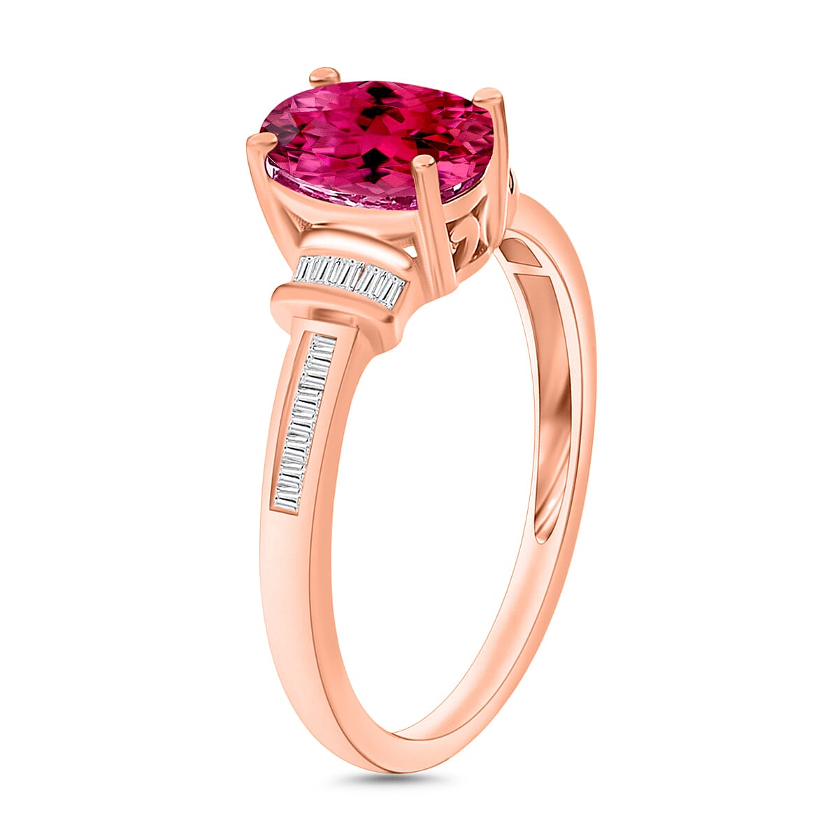 Luxoro Premium Ouro Fino Rubellite and G-H I1 Diamond 1.50 ctw Ring in 14K Rose Gold (Size 8.0) (Del. in 10-12 Days) image number 2
