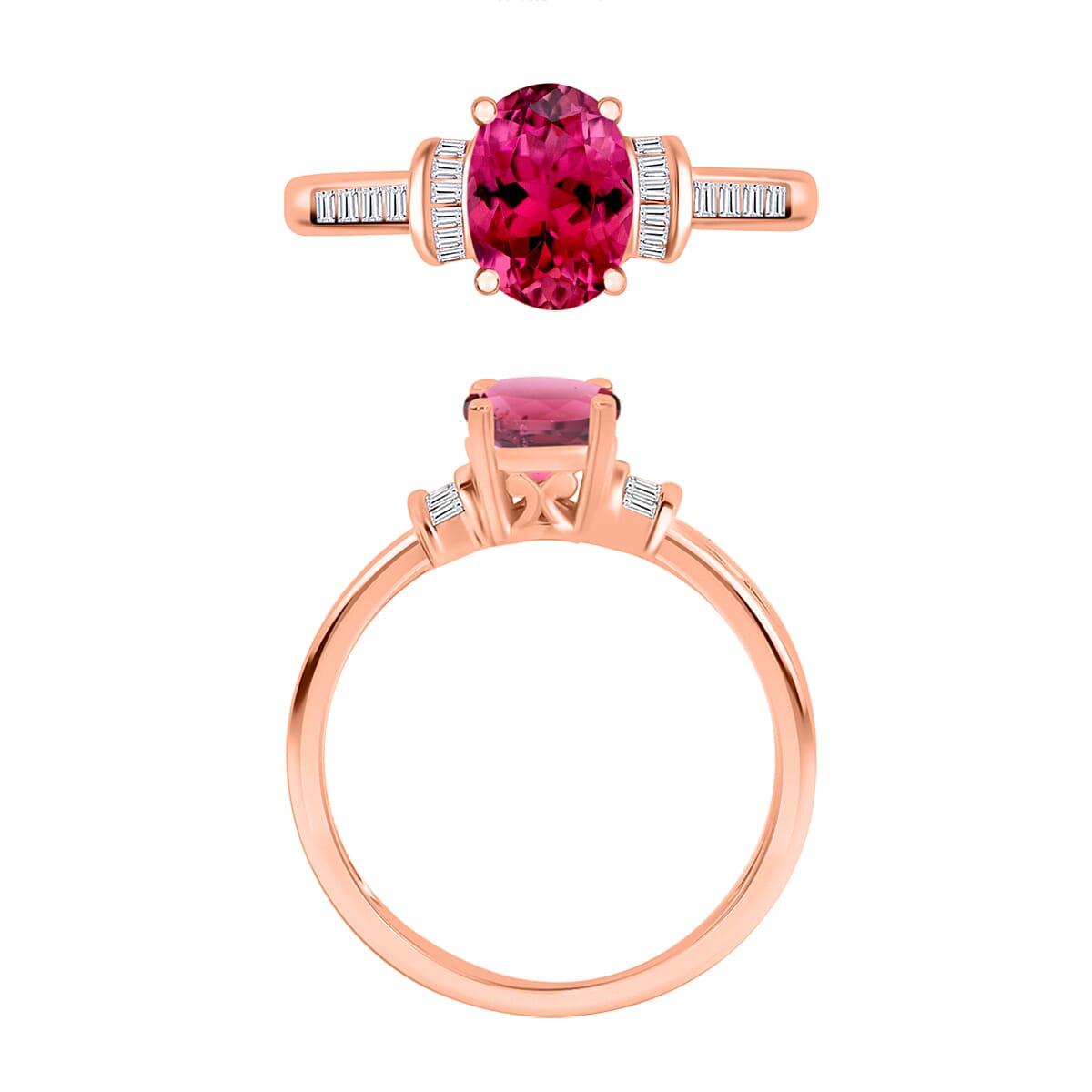 Luxoro Premium Ouro Fino Rubellite and G-H I1 Diamond 1.50 ctw Ring in 14K Rose Gold (Size 8.0) (Del. in 10-12 Days) image number 3
