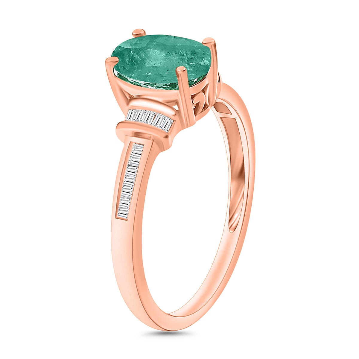 Luxoro Premium Kagem Zambian Emerald and G-H I1 Diamond 1.35 ctw Ring in 14K Rose Gold (Size 8.5) (Del. in 10-12 Days) image number 2