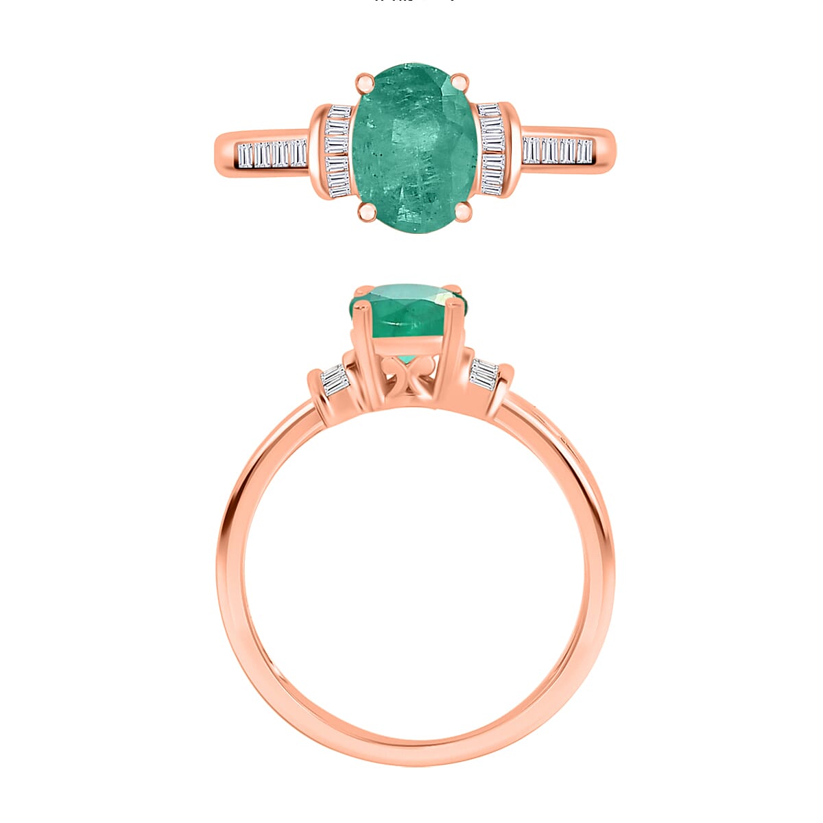 Luxoro Premium Kagem Zambian Emerald and G-H I1 Diamond 1.35 ctw Ring in 14K Rose Gold (Size 8.5) (Del. in 10-12 Days) image number 3