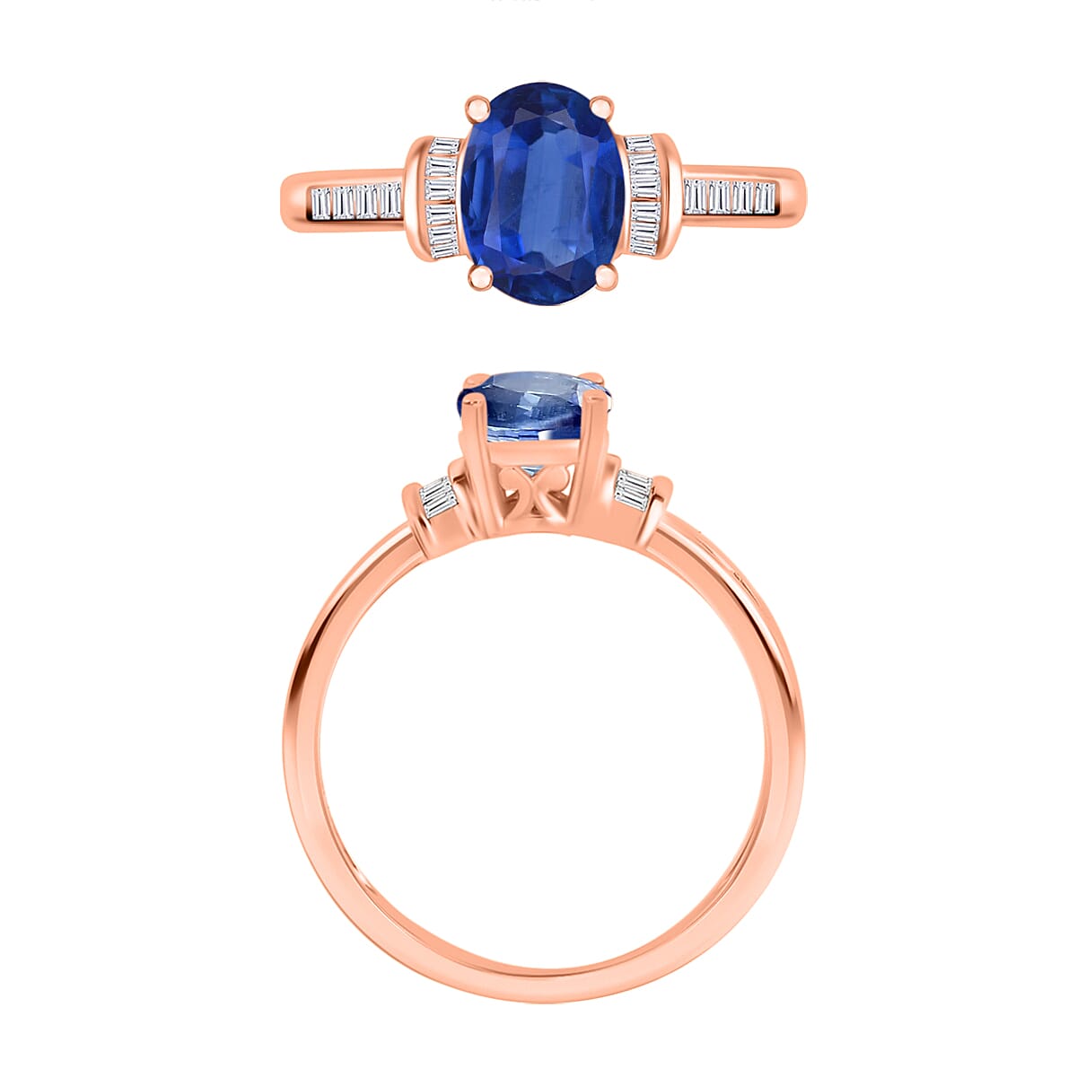 Luxoro Premium Kanchanaburi Blue Sapphire and G-H I1 Diamond 1.50 ctw Ring in 14K Rose Gold (Size 8.0) (Del. in 10-12 Days) image number 3