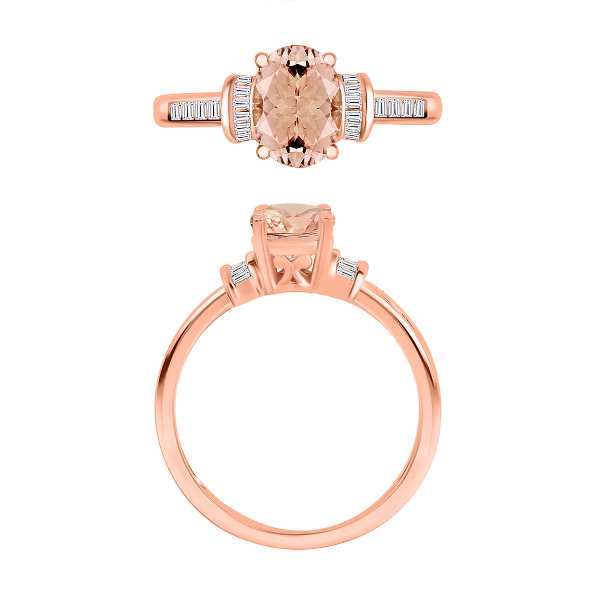 Luxoro Premium Pink Morganite and G-H I1 Diamond 1.50 ctw Ring in 14K Rose Gold (Size 6.5) (Del. in 10-12 Days) image number 3