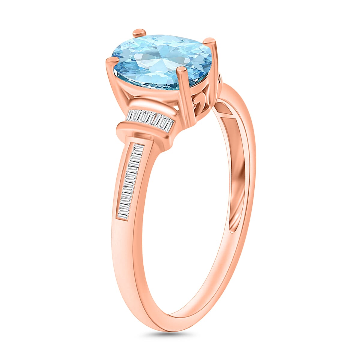 Luxoro Premium Mangoro Aquamarine and G-H I1 Diamond 1.40 ctw Ring in 14K Rose Gold (Size 10.5) (Del. in 10-12 Days) image number 2