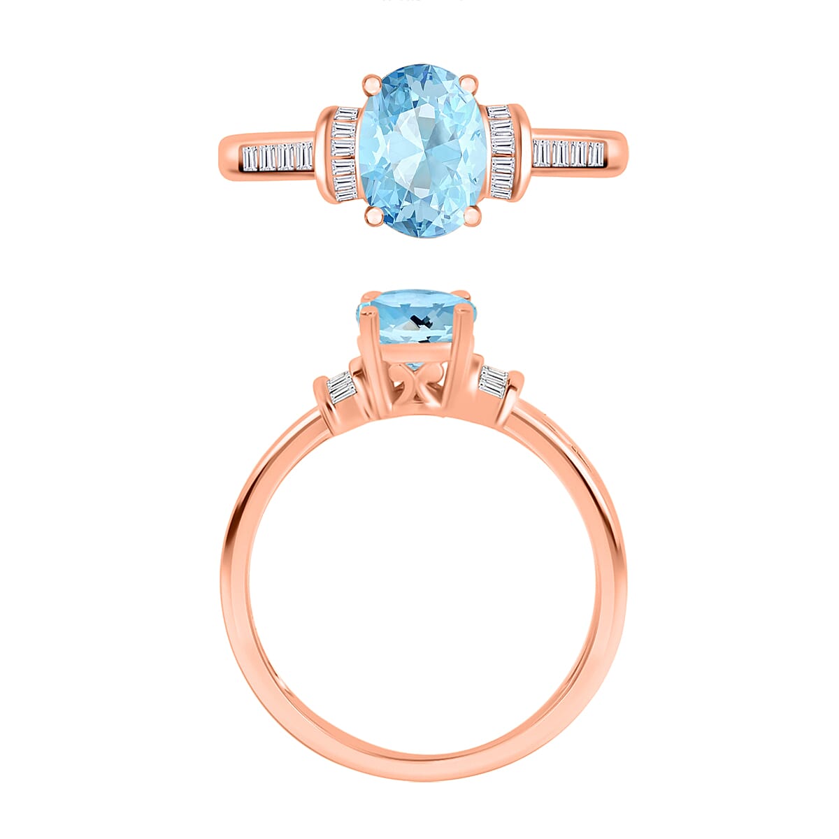 Luxoro Premium Mangoro Aquamarine and G-H I1 Diamond 1.40 ctw Ring in 14K Rose Gold (Size 10.5) (Del. in 10-12 Days) image number 3