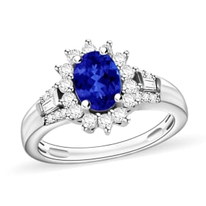 Rhapsody AAAA Tanzanite and E-F VS2 Diamond 1.20 ctw Sunburst Ring in 950 Platinum (Size 10.0) 5.50 Grams