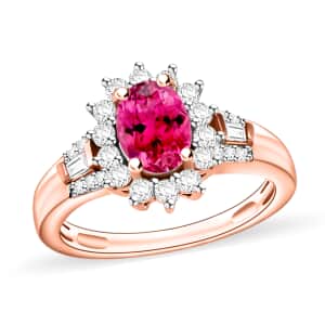 Ouro Fino Rubellite and Moissanite 1.25 ctw Sunburst Ring in 18K Vermeil Rose Gold Over Sterling Silver (Size 10.0)