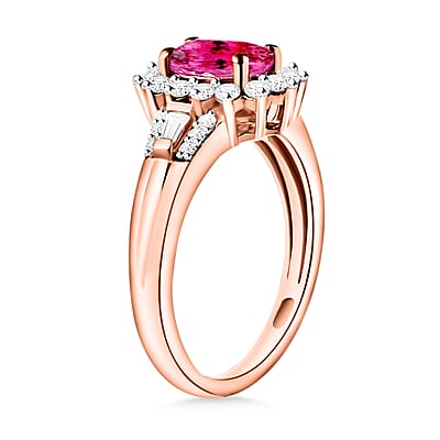 Ouro Fino Rubellite and Moissanite 1.25 ctw Sunburst Ring in 18K Vermeil Rose Gold Over Sterling Silver (Size 10.0)